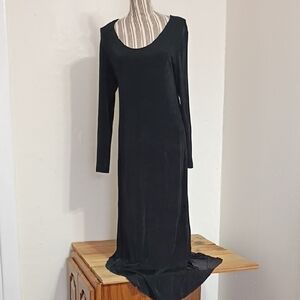Dressing Clio Vintage Black Ribbed Stretch Knit Scoop Neck Maxi Dress